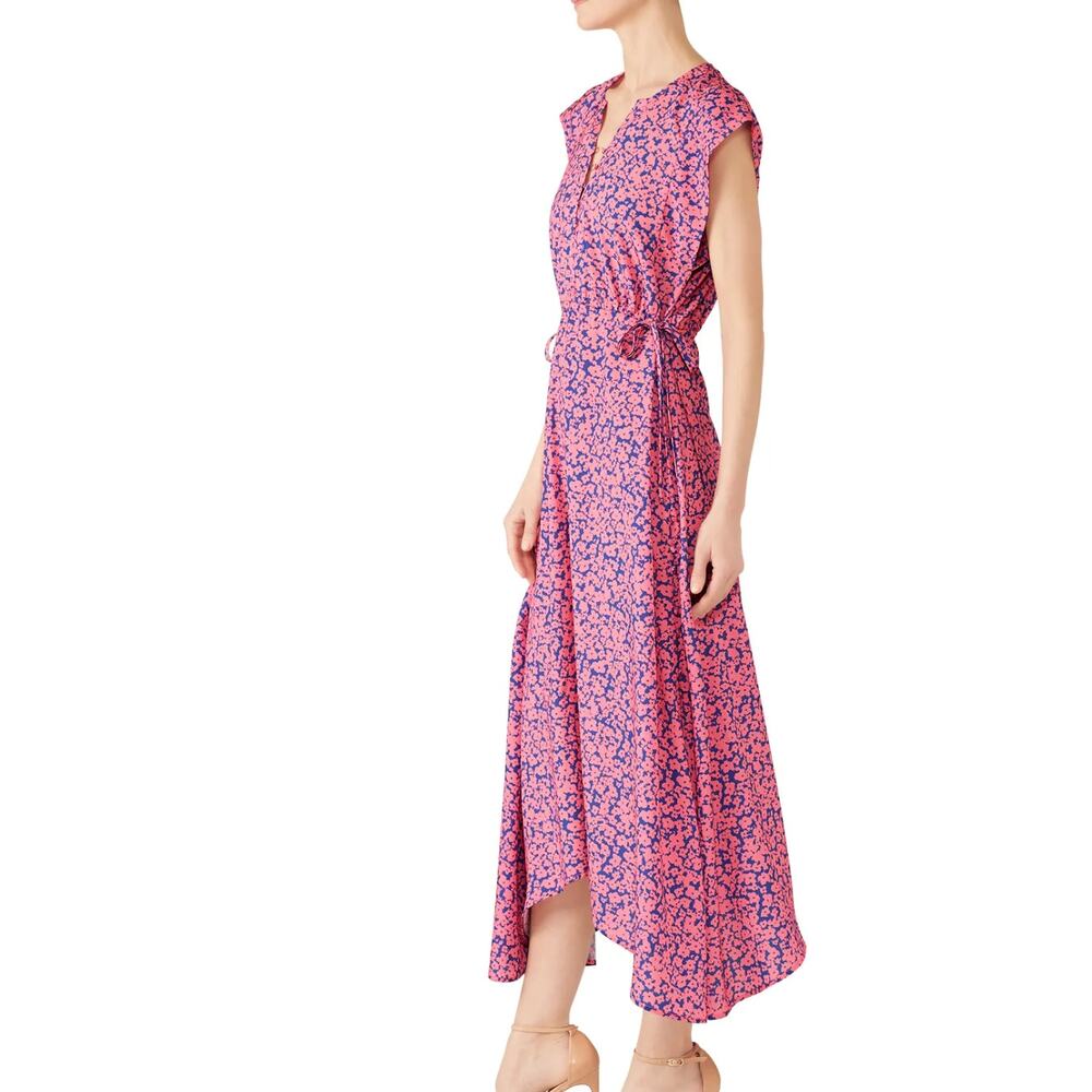 Derek Lam Pink Blue Floral Midi Dress MEDIUM Fit Flare Lightweight Designer $175 - Picture 2 of 12